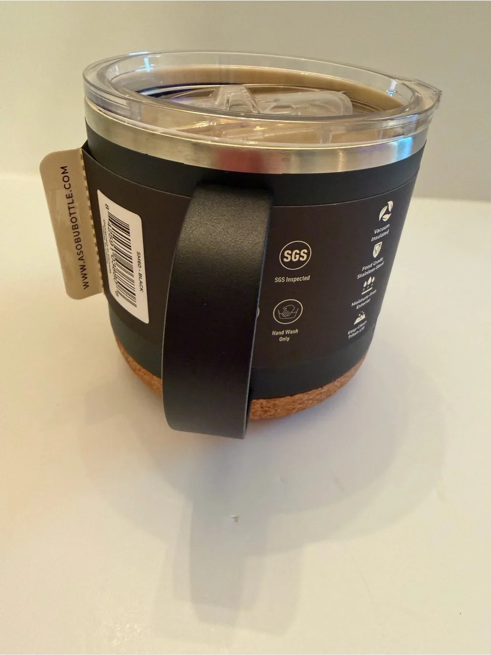 Asobu Puramic Ceramic Lined Vacuum Insulated Mug 16 oz Black Cork Base